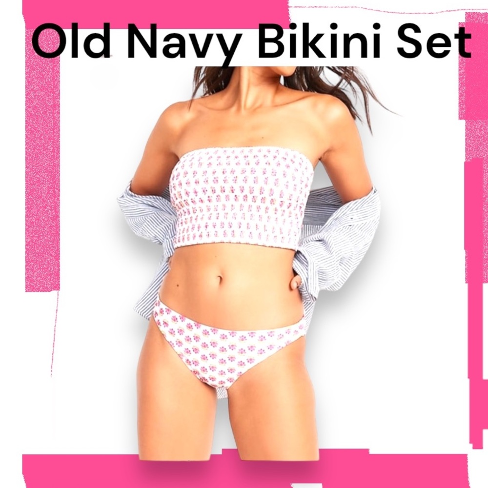 Old Navy Pink and White Two Piece  Bikini - Medium